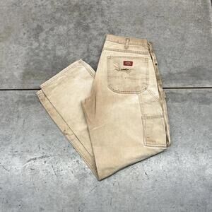 vintage dickies sun faded tan relaxed baggy fit dungaree cargo pants 32 x 30